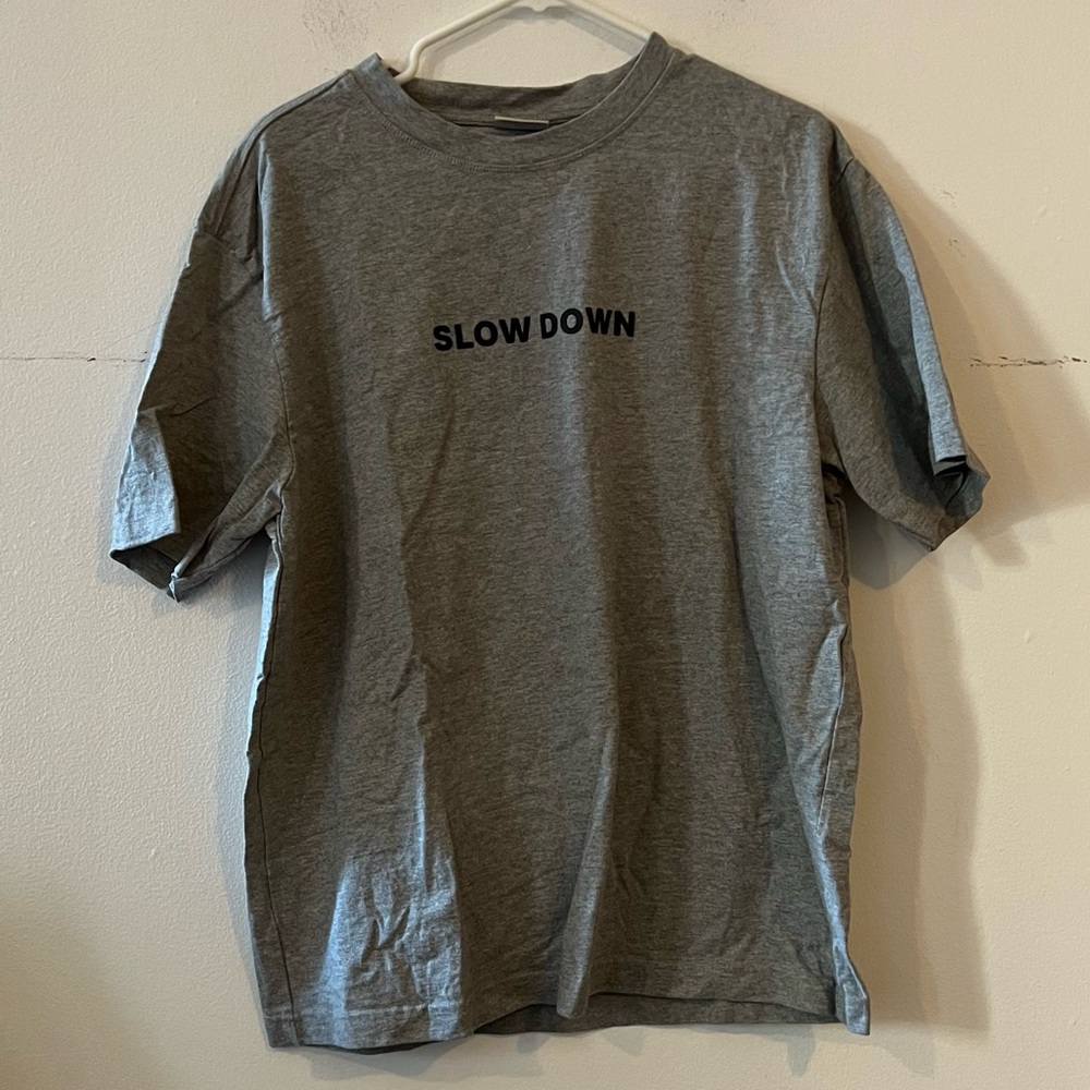Mango Gray Slow Down T Shirt in size Medium